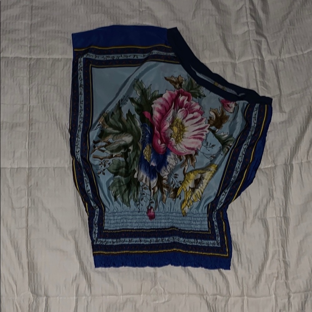 one shoulder flower silk top
